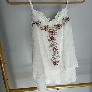 POL White Tank top with Floral Embroidery